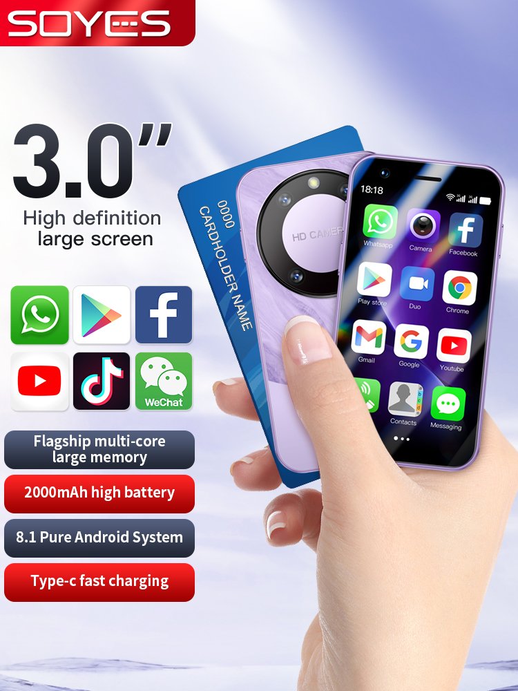SOYES F8Pro Max 3G Mini Smartphone 3.0 Inch WiFi GPS RAM 1GB ROM 16GB Quad Core Android 8.1 Card Cell Phones